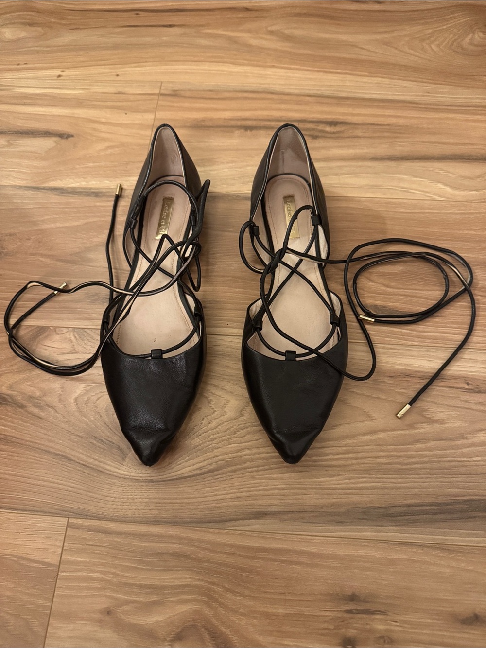Louise et Cie Black Pointed Lace-Up Flats